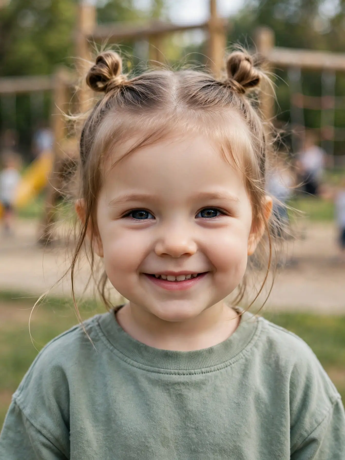 22 Cute Toddler Girl Hairstyles That Are Easy at Home 8 Toddler girl with two tiny space buns on top of her head