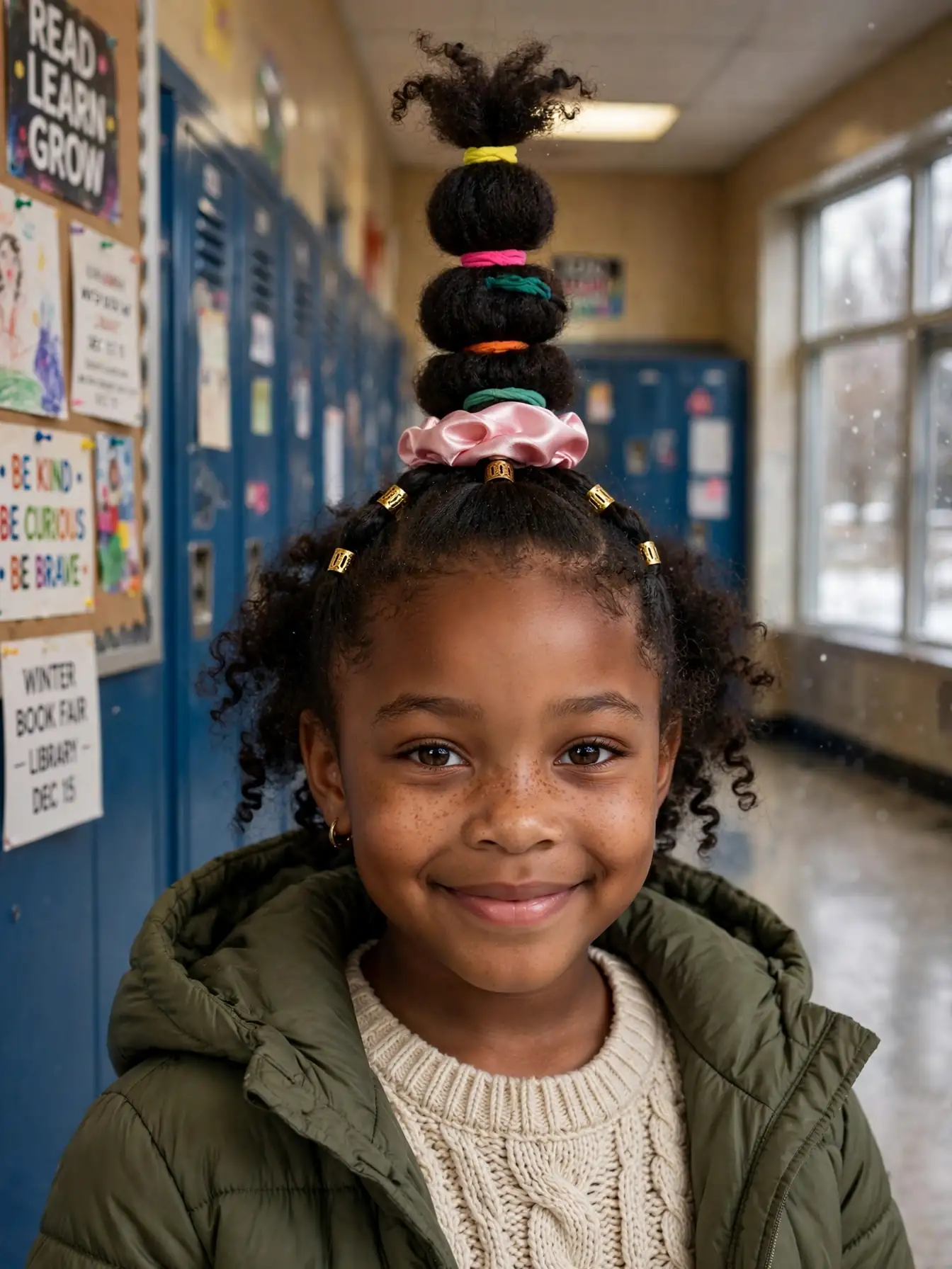 22 Winter Natural Hairstyles For Kids They'll Love 9 bubble ponytail with colorful elastic bands for kids