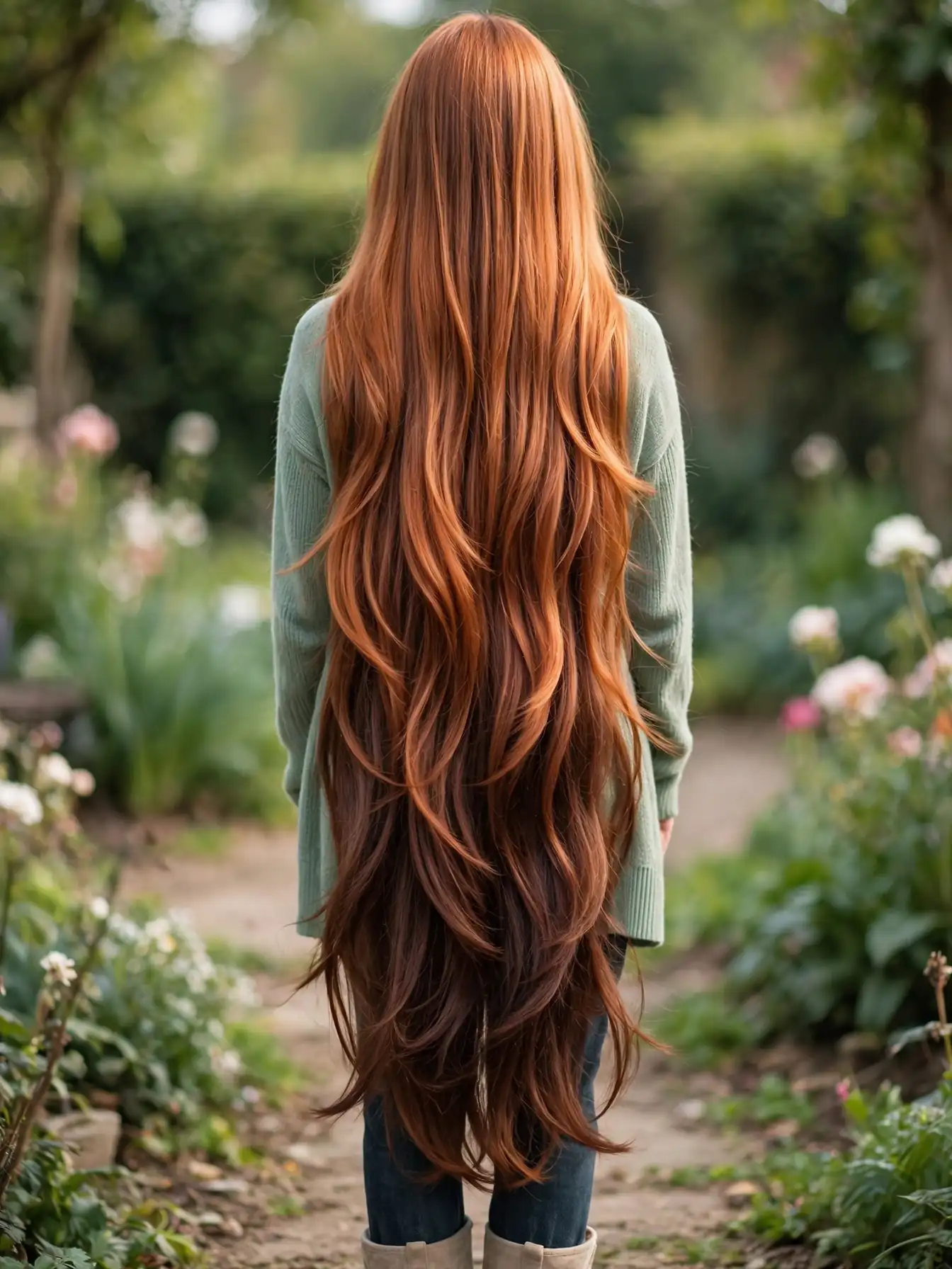 Weathered copper long layers with a soft vertical gradient