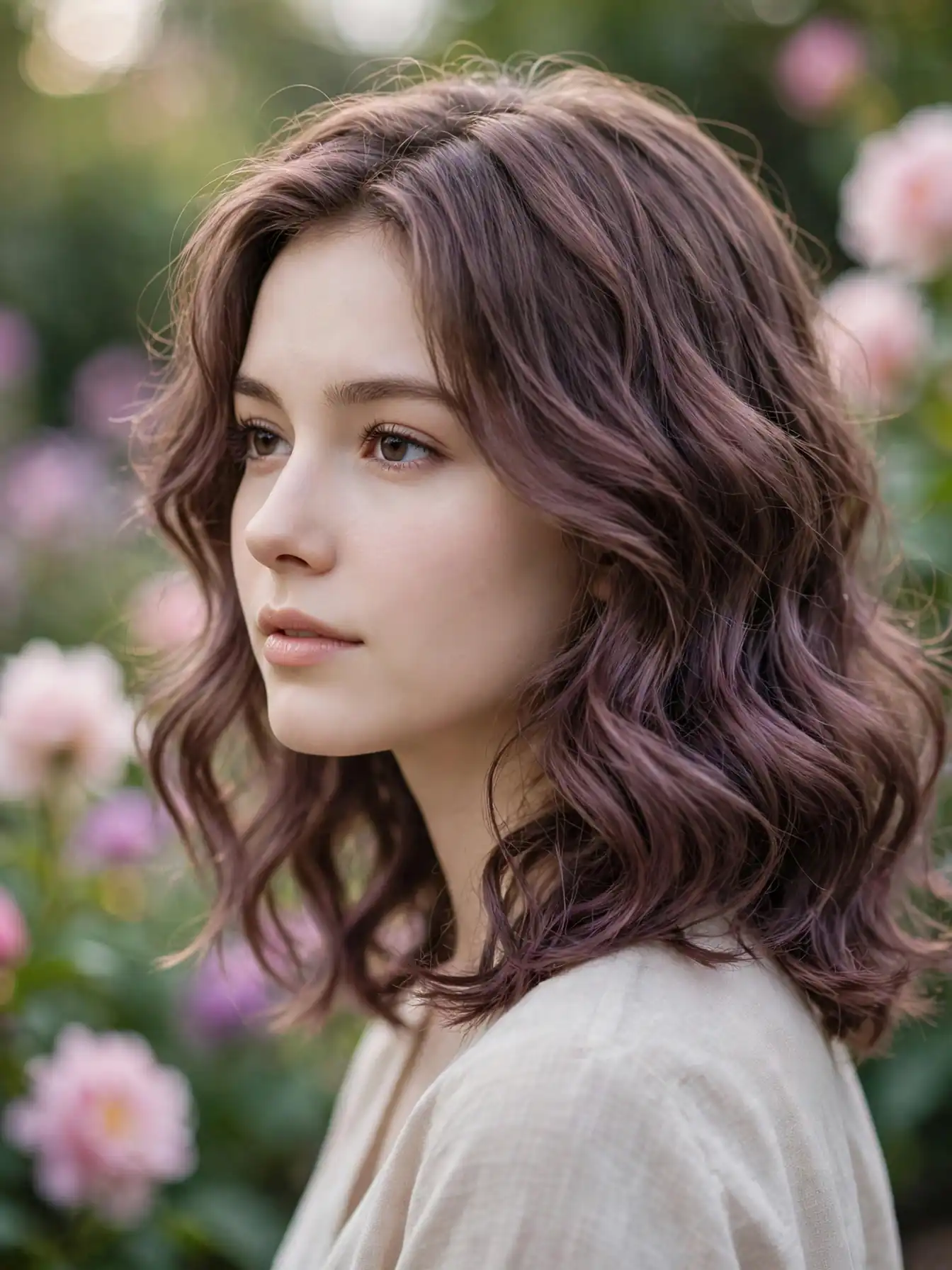 Mulberry plum brown hair color with dusty berry softness