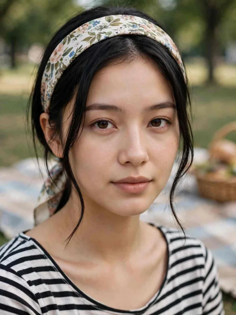 Silk scarf headband with soft face-framing tendrils