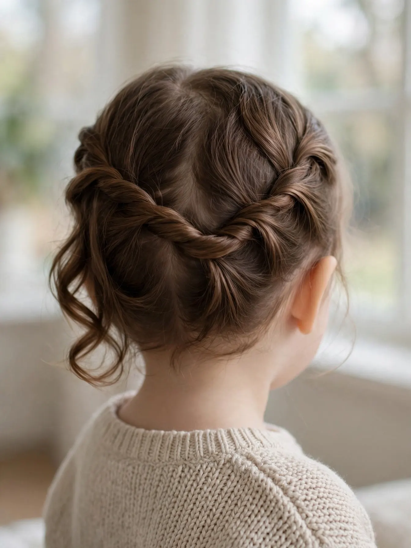 22 Cute Toddler Girl Hairstyles That Are Easy at Home 10 Toddler girl with twisted crown sections joined at the back of her head