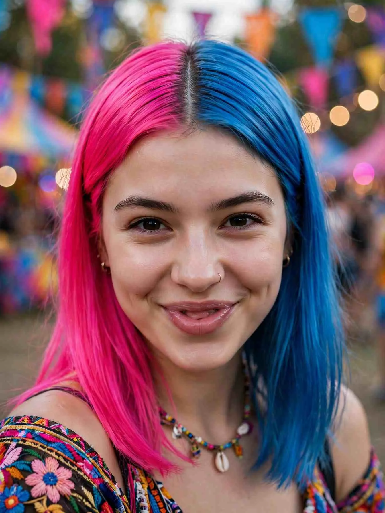 Hot pink and electric blue split dye, neon