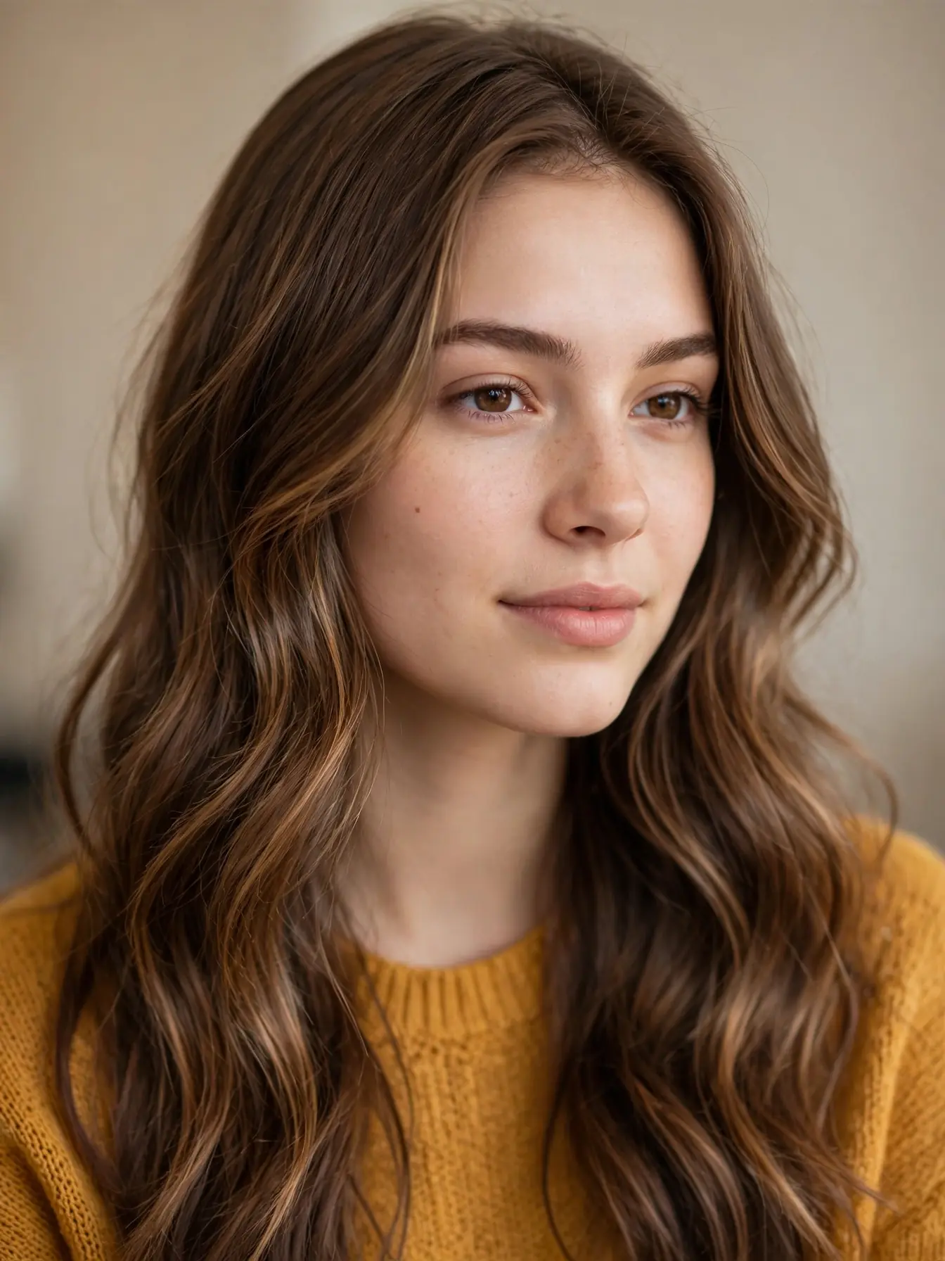 Toffee Highlight Strands on Milk Chocolate Hand-painted toffee highlight strands over milk chocolate hair