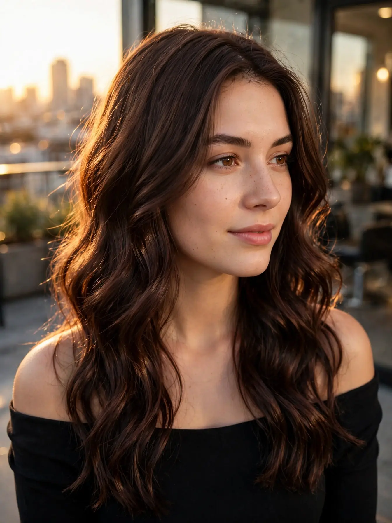 Deep Milk Chocolate Waves Deep cocoa-milk chocolate hair in loose waves