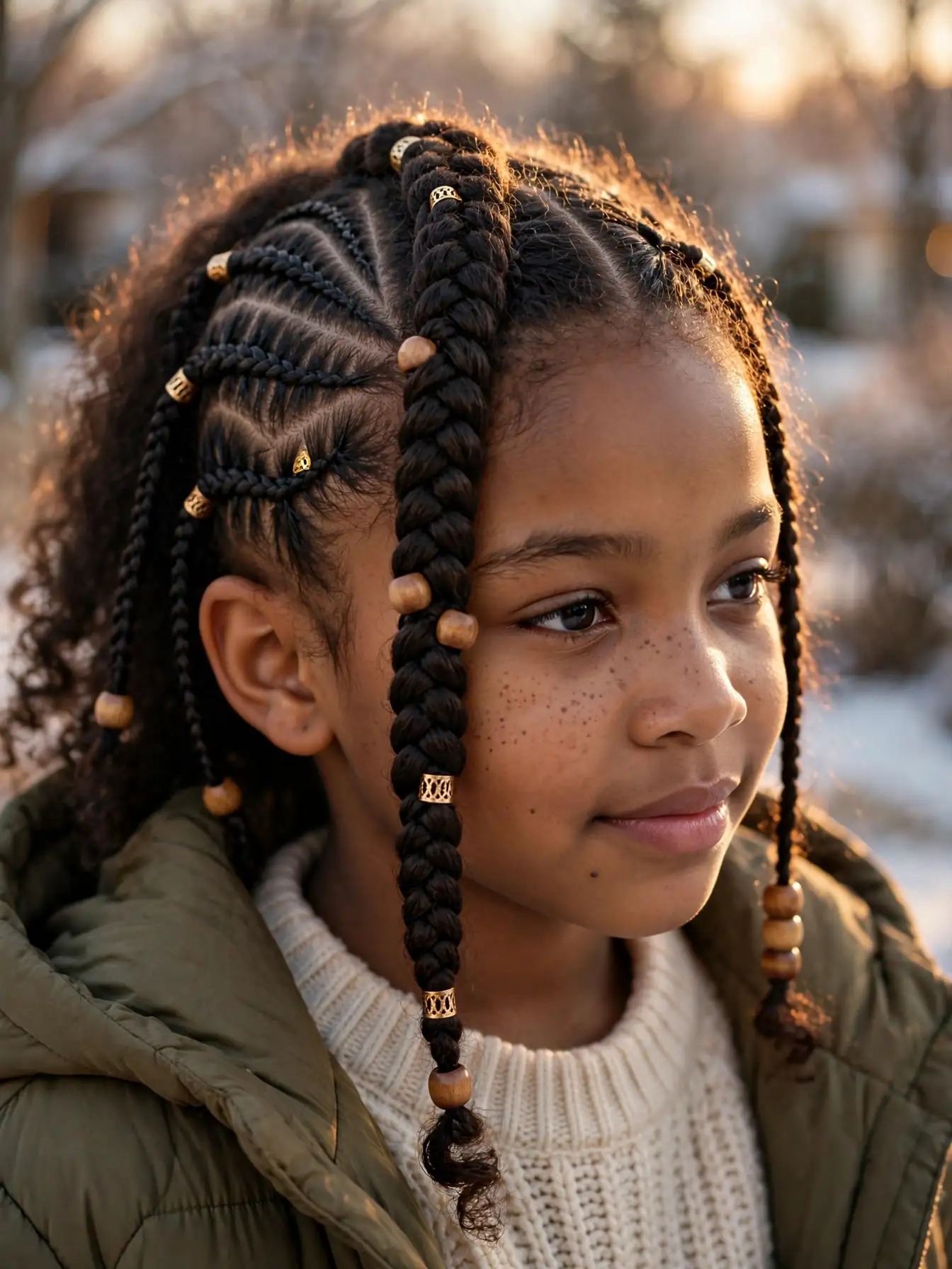 22 Winter Natural Hairstyles For Kids They'll Love 12 Fulani-inspired braids with beads and gold cuffs for kids
