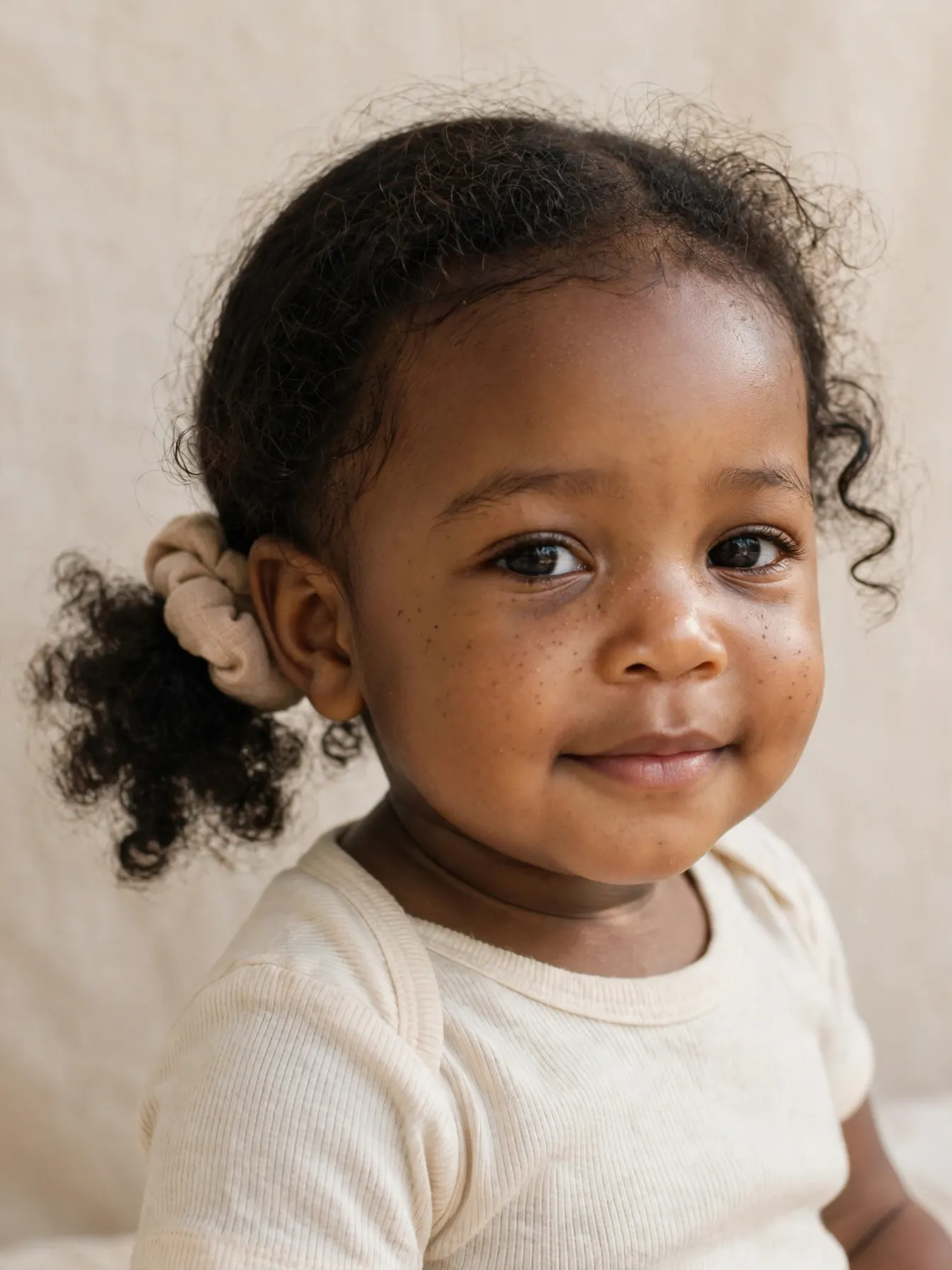 baby with a low puff ponytail and soft padded band