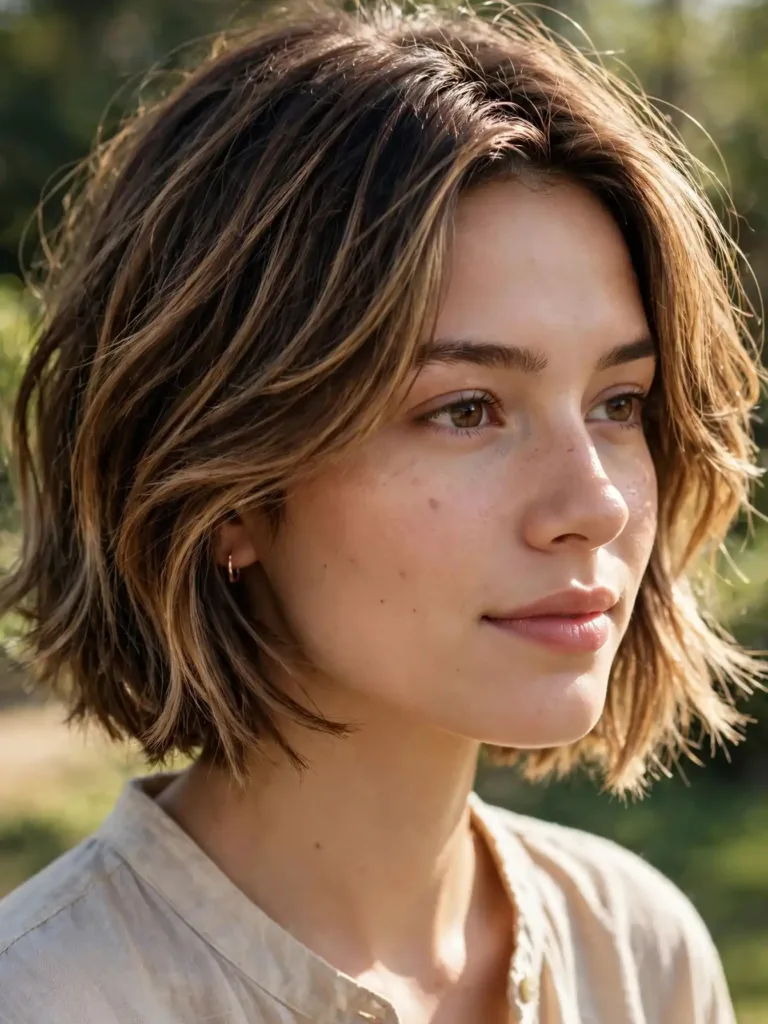 Feathered bob with caramel balayage
