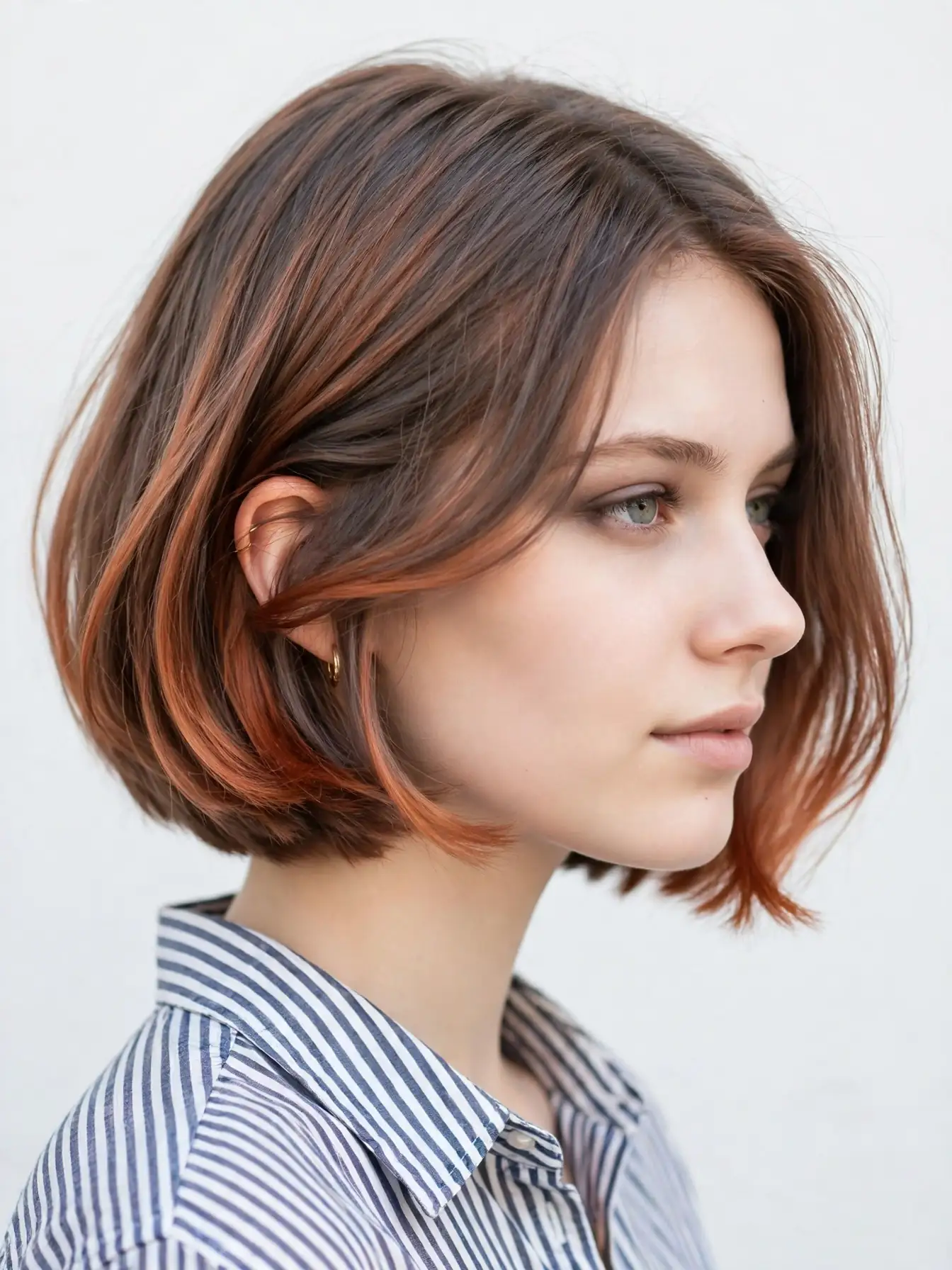 Smoky copper French bob with a soft bevel