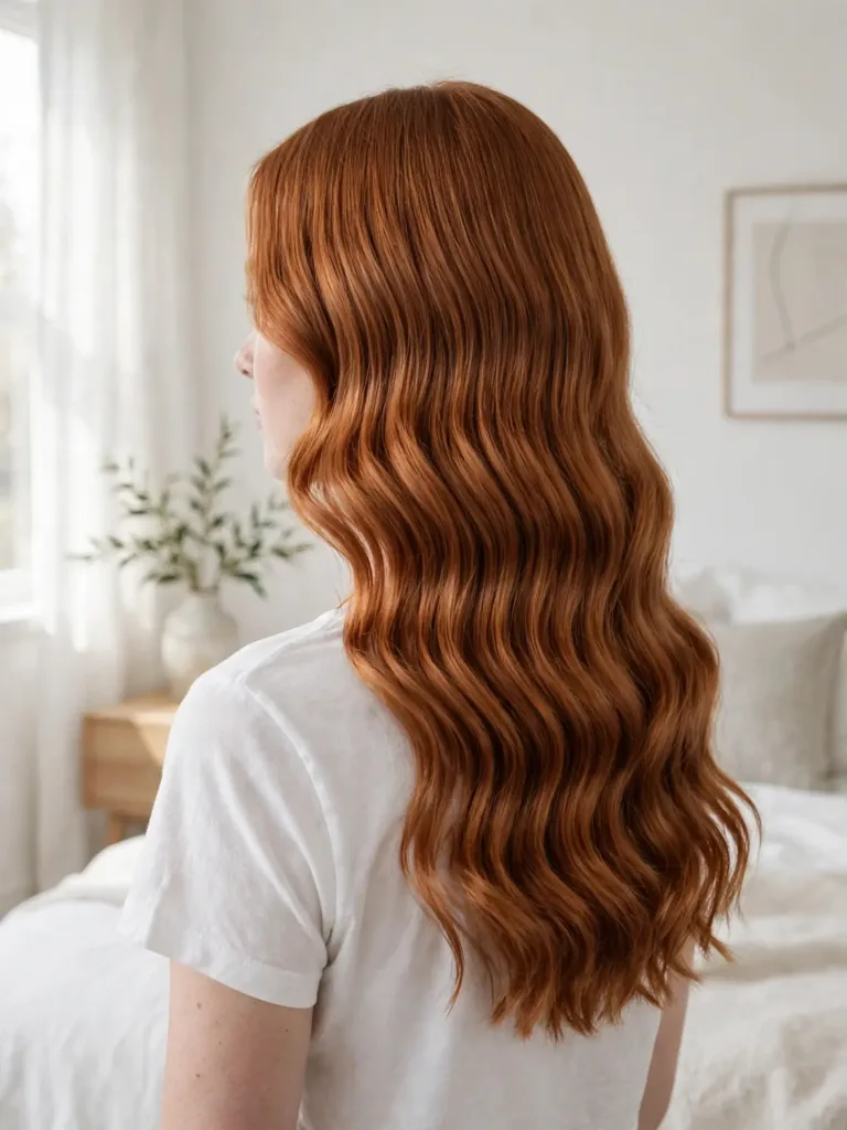 Smooth even heatless waves from a sock bun on long hair