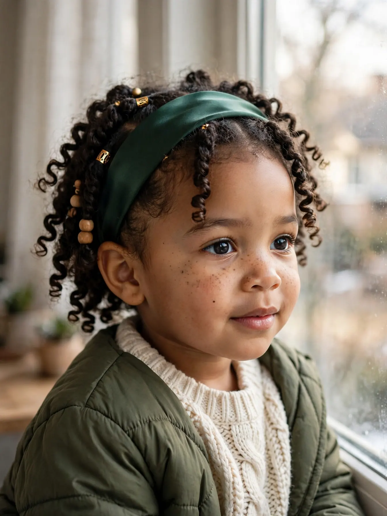 22 Winter Natural Hairstyles For Kids They'll Love 13 twist-out curls in a puff with a satin headband