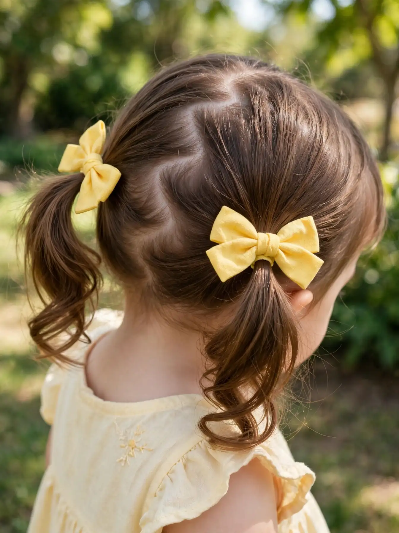 22 Cute Toddler Girl Hairstyles That Are Easy at Home 13 Toddler girl with zigzag-part pigtails tied with matching bows