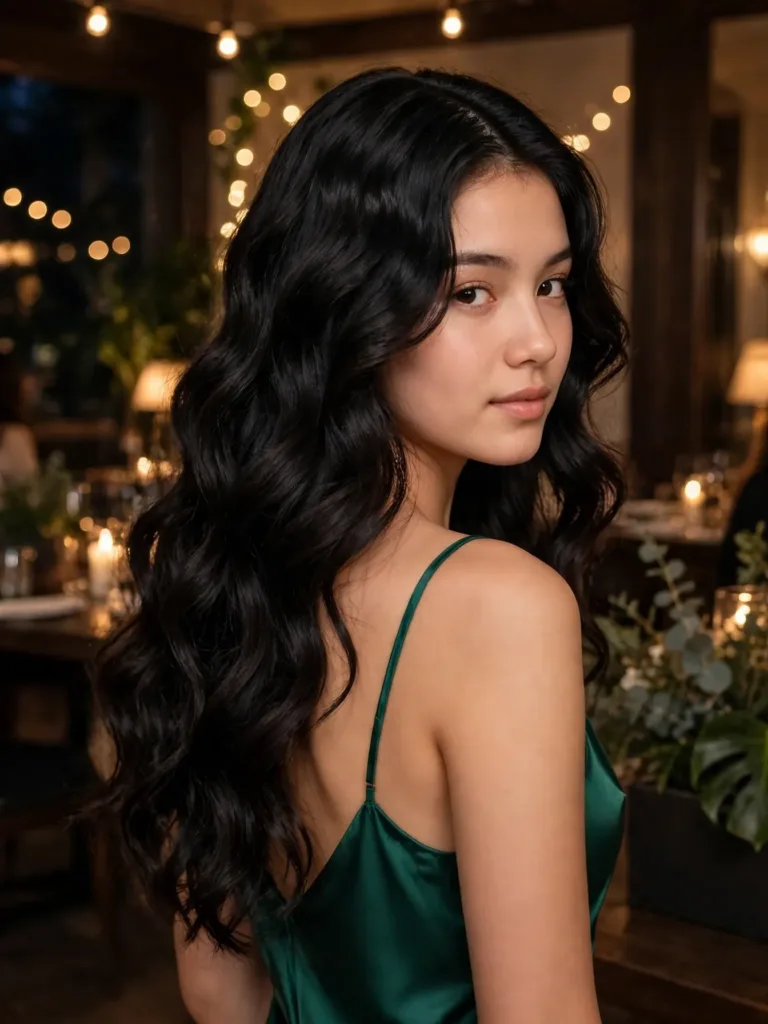 Beachy waves with a deep side part and crown volume