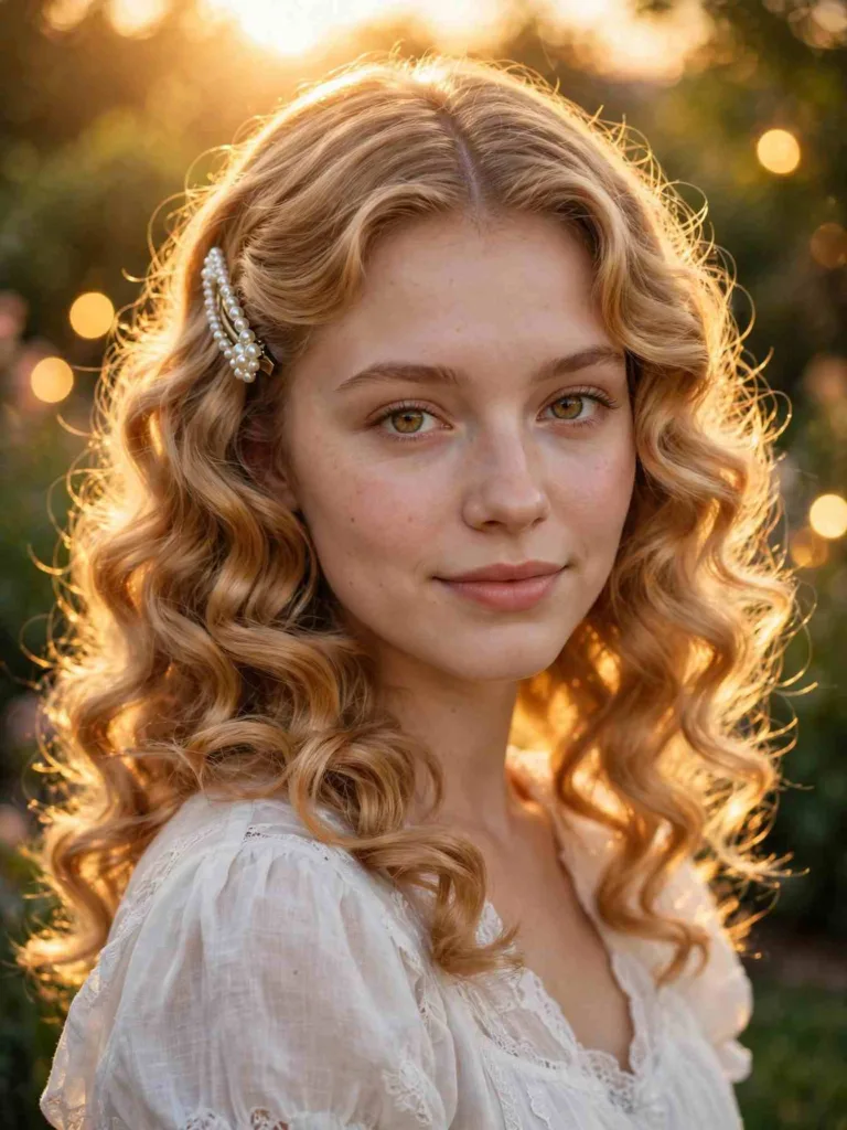 Angel romantic curls with a pearl clip