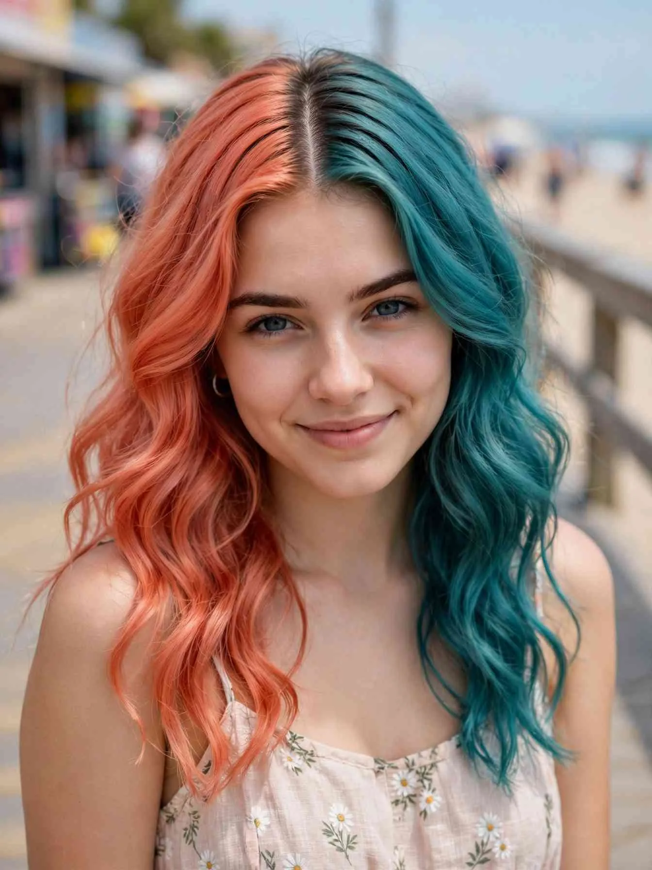 Coral and teal complementary split dye