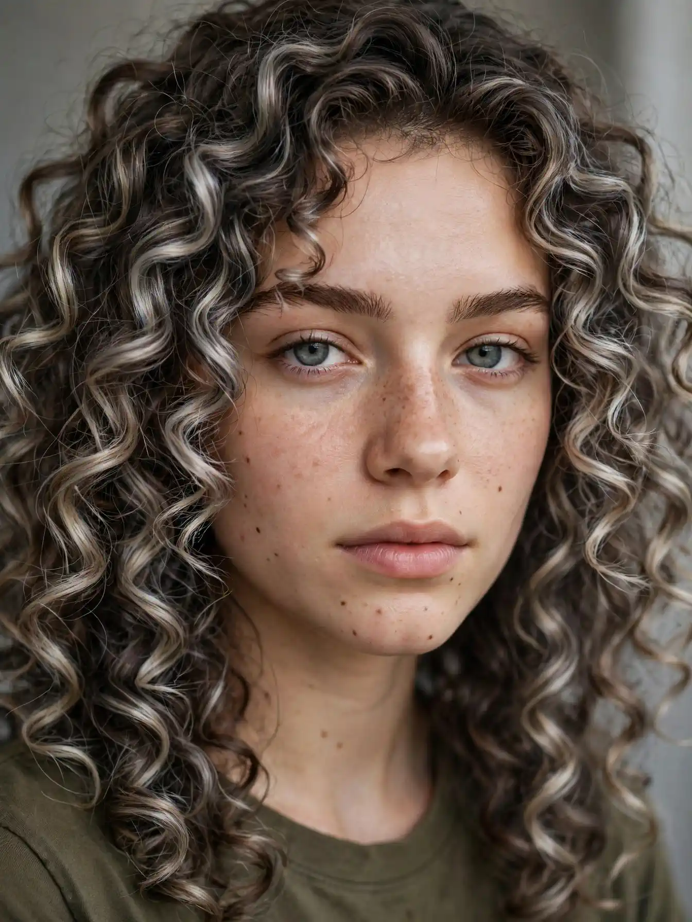 Ashy bronde melt on curly hair with painted curl pieces