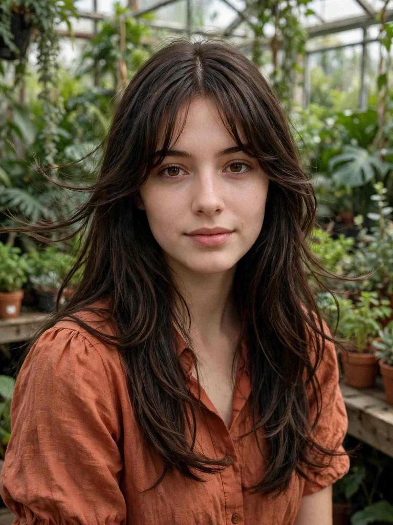 Curtain bangs parted in the middle with soft long layers