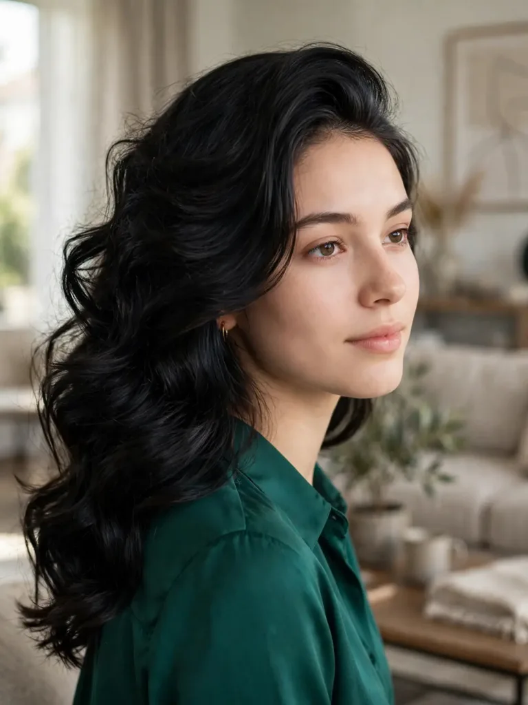 Angel waves with a deep side part and volume swept to one side
