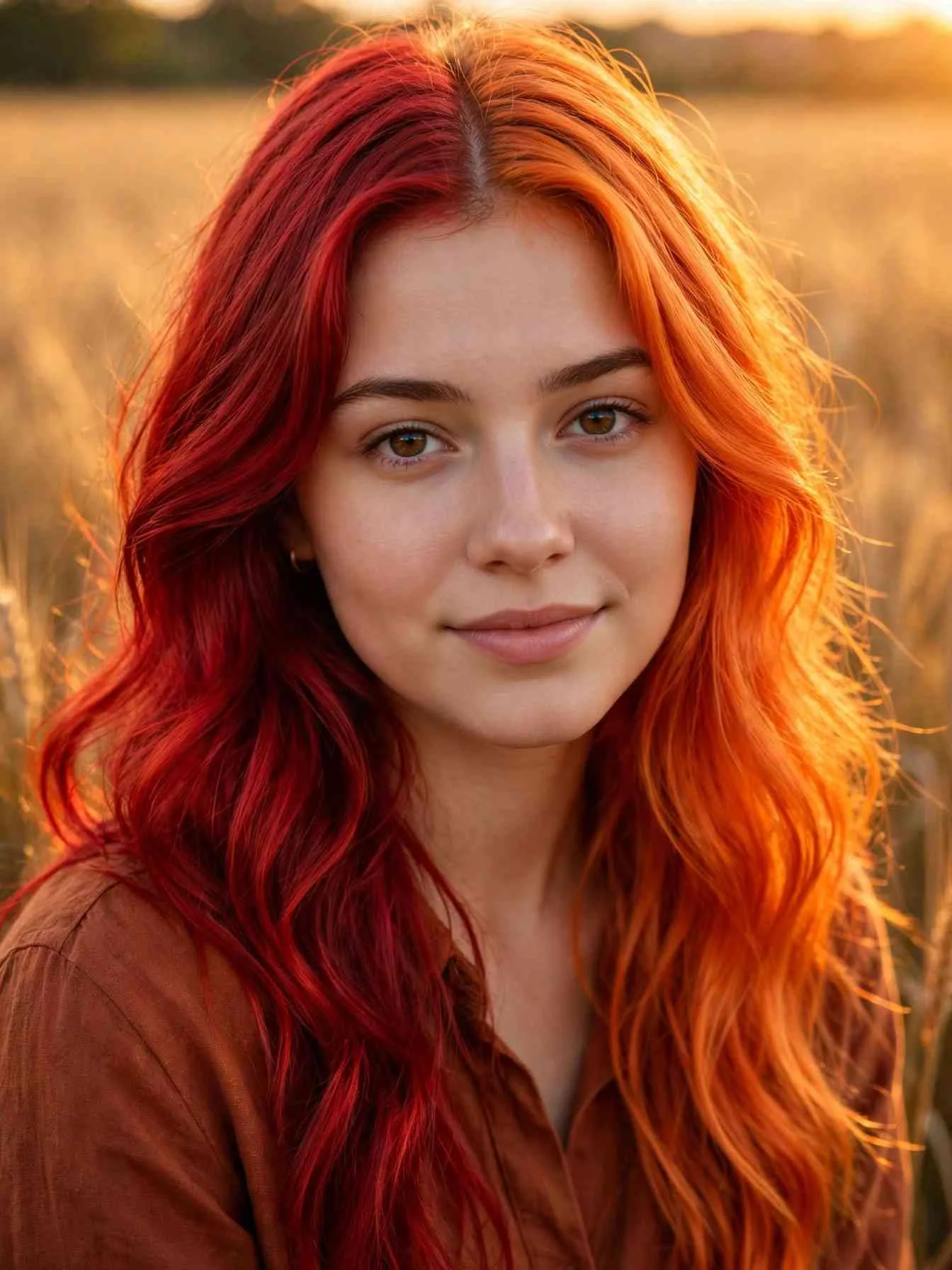 Flame red and orange sunset split dye
