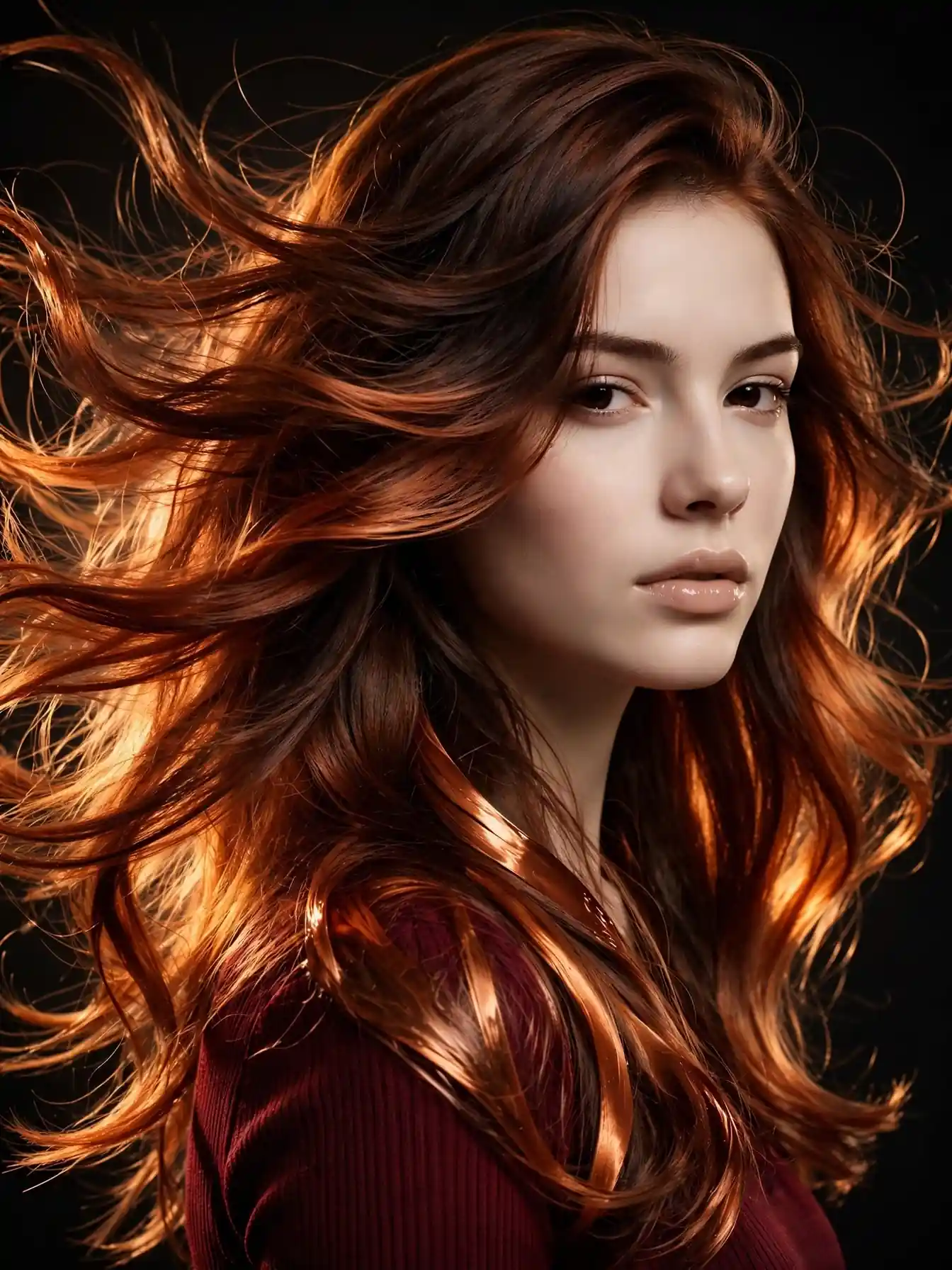 Molten oxidized copper hair with a liquid-metal shine