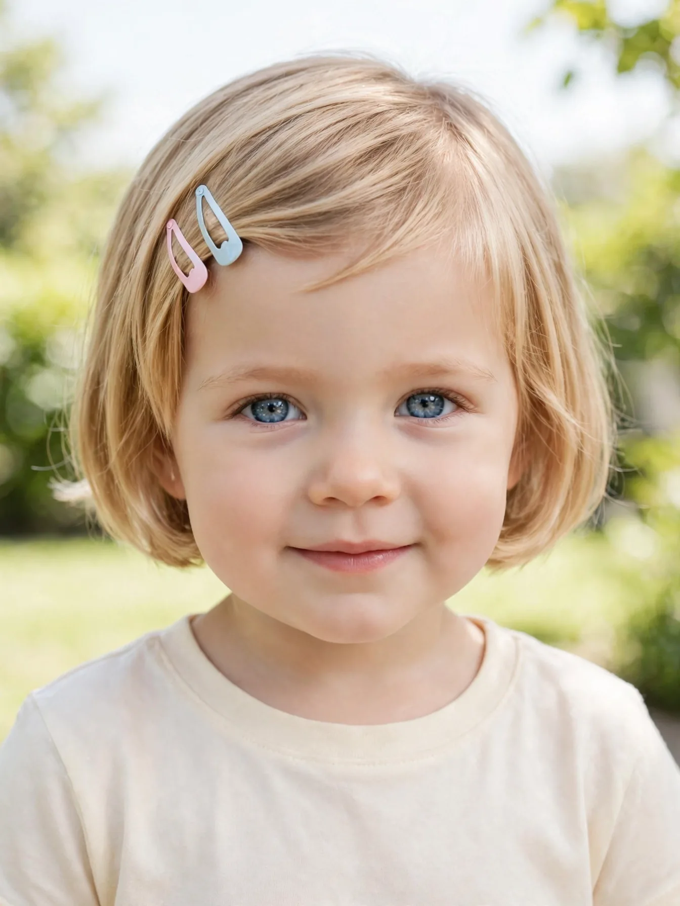 22 Cute Toddler Girl Hairstyles That Are Easy at Home 16 Toddler girl with side-swept bangs held by two mini snap clips