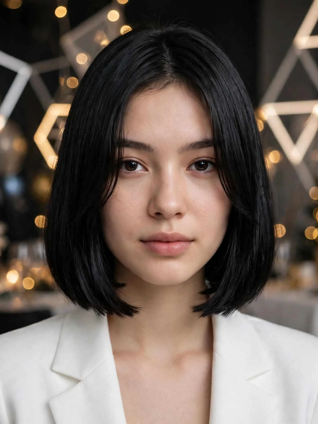 Sleek chin-length bob with soft curtain fringe