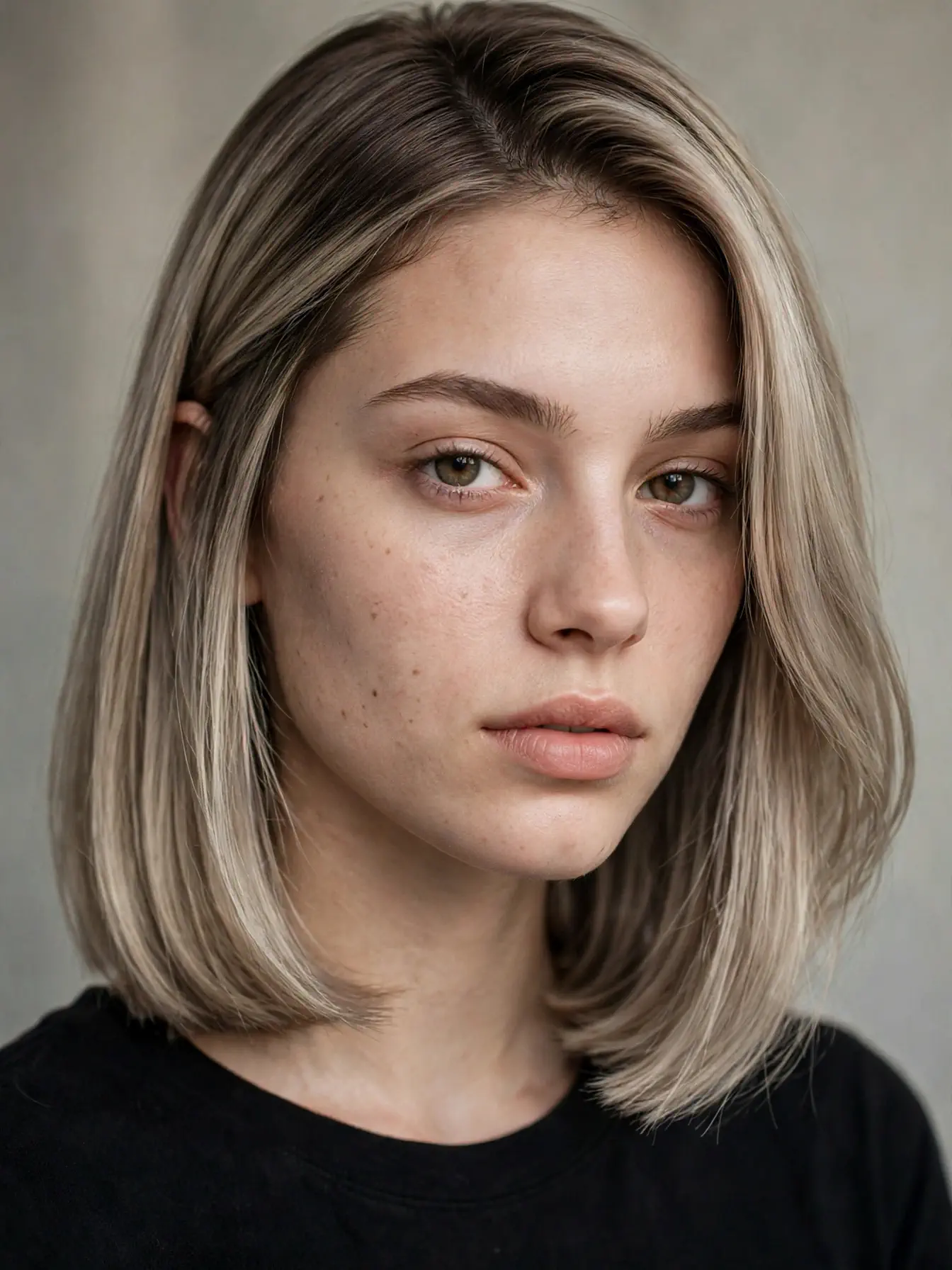 Ashy bronde melt on a shoulder-length lob