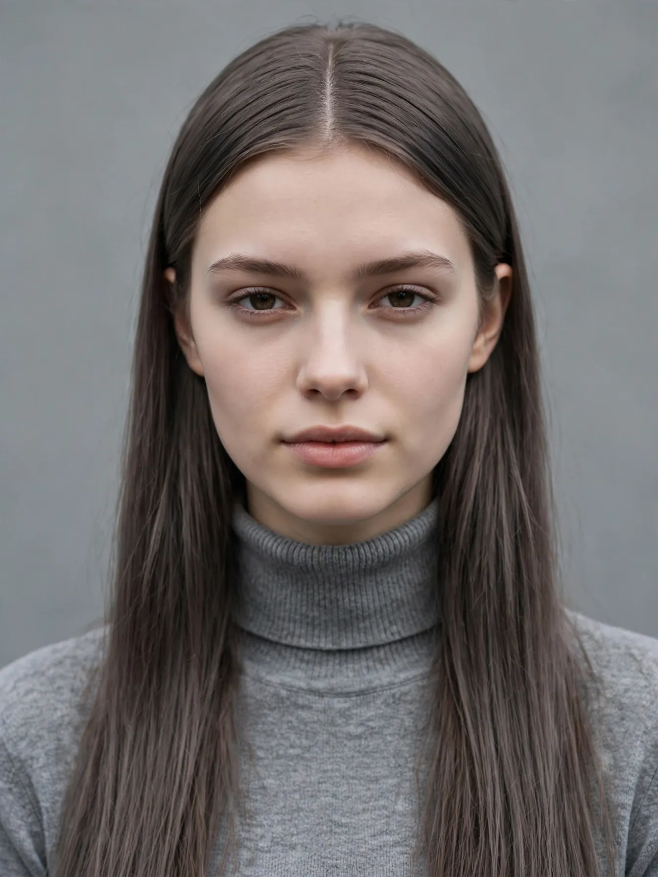 Smoky cool ash brown hair color, straight and sleek