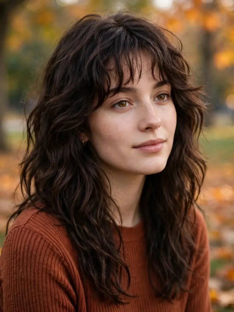 25 Best Haircuts for Thick Wavy Hair That Remove Bulk 18 Long shag haircut with wispy fringe on thick wavy hair