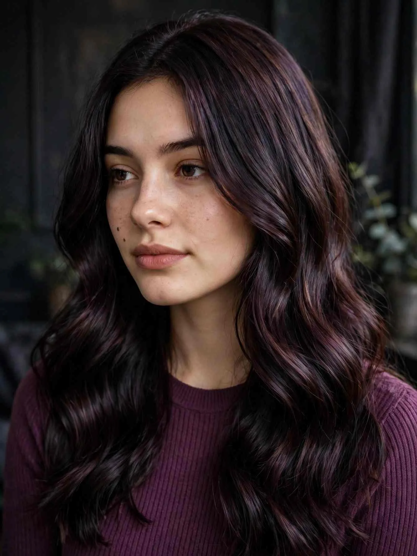 Blackberry brunette with deep violet brown tones