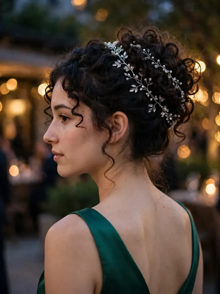 sparkling crystal hair vine woven through a curly updo