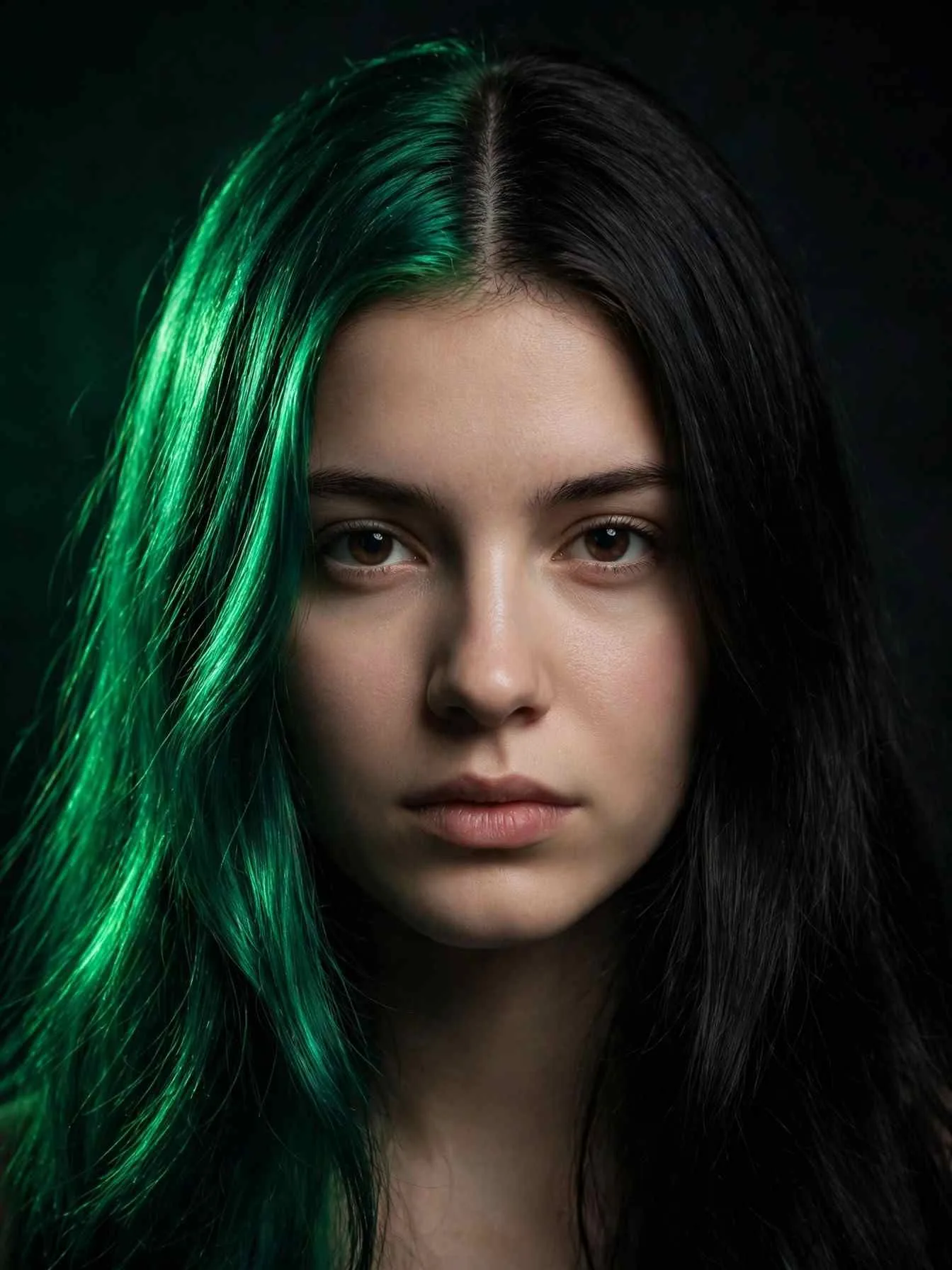 Emerald green and black split dye