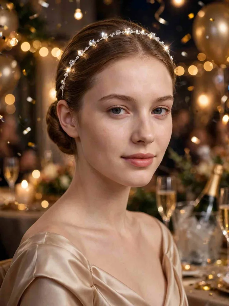 Thin crystal flexible headband worn with a polished updo