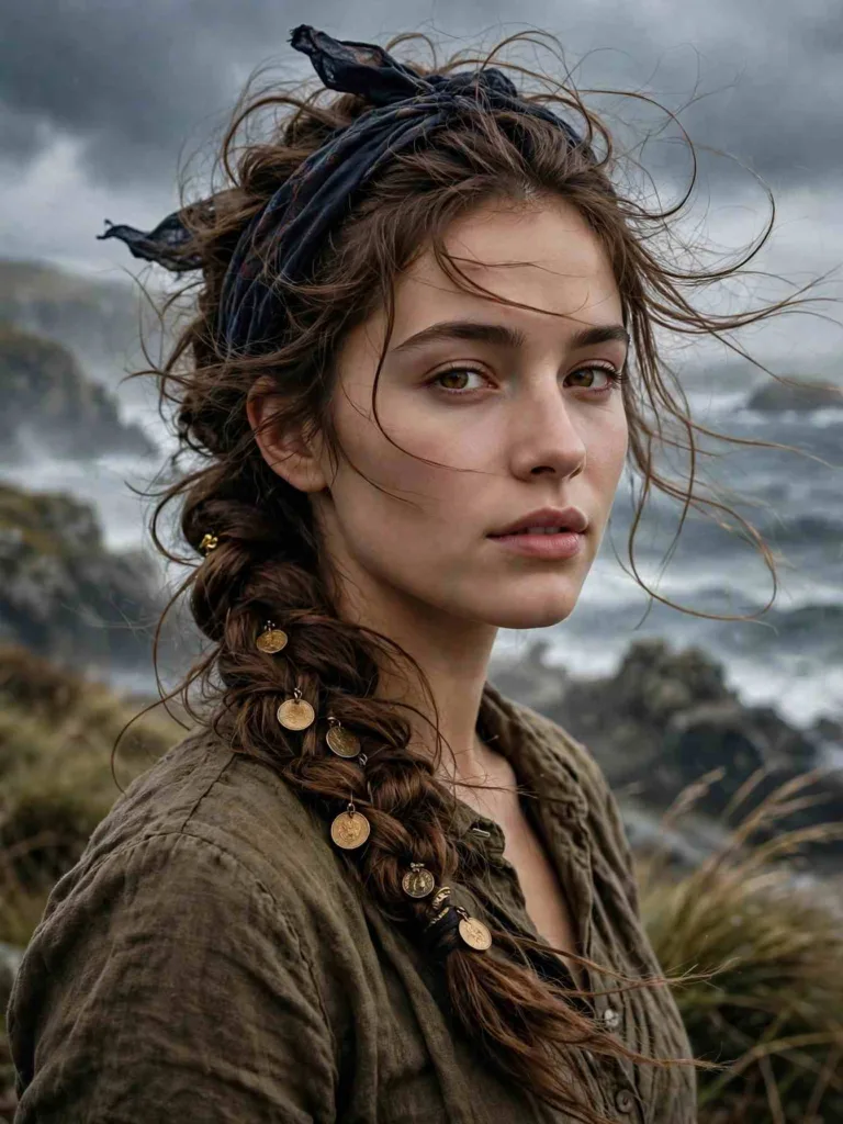 Pirate messy fishtail side braid with a bandana