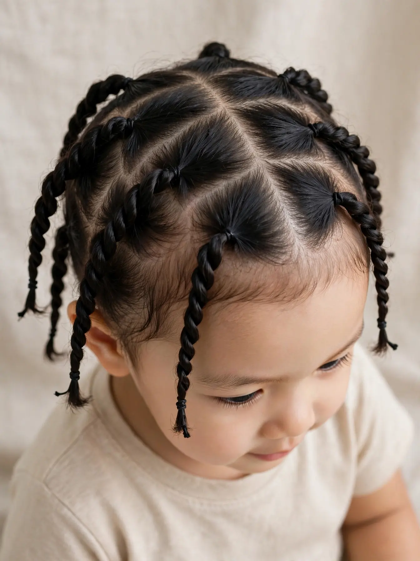 22 Cute Toddler Girl Hairstyles That Are Easy at Home 19 Toddler girl with neat two-strand twists across her head