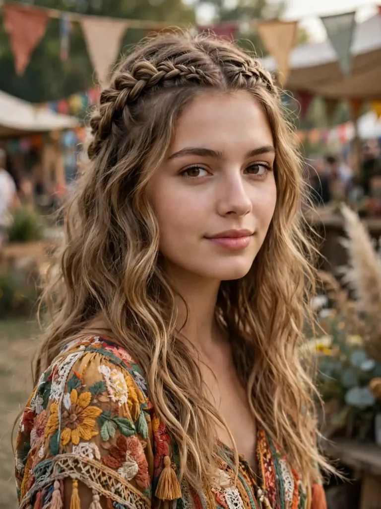 Braided crown over loose beachy waves
