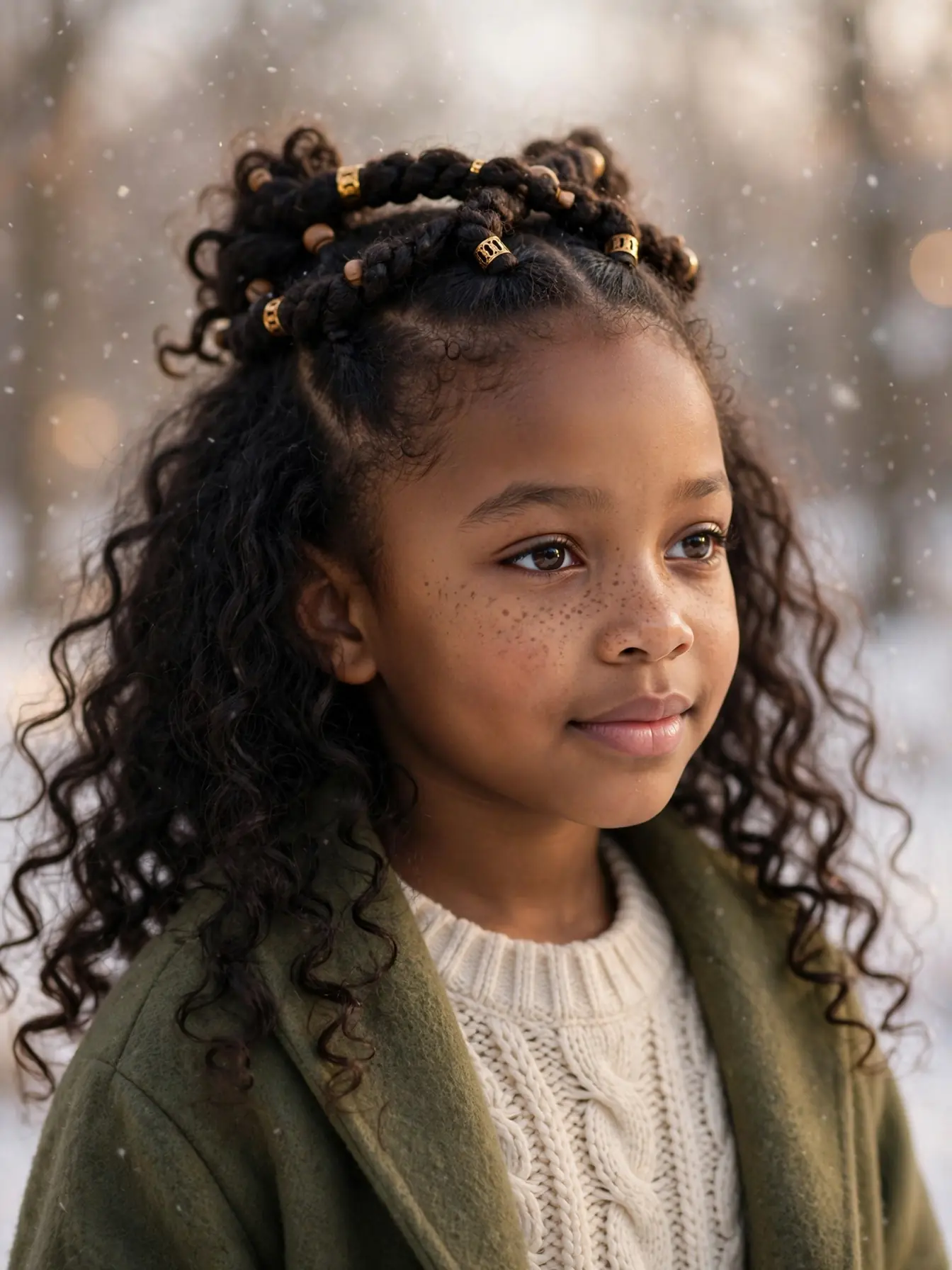 22 Winter Natural Hairstyles For Kids They'll Love 20 half-up twisted crown with loose curls for kids