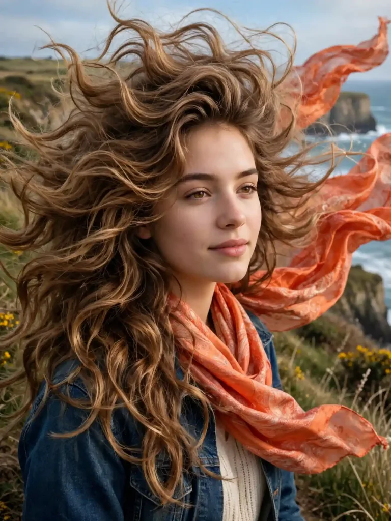 Voluminous beachy waves on thick hair
