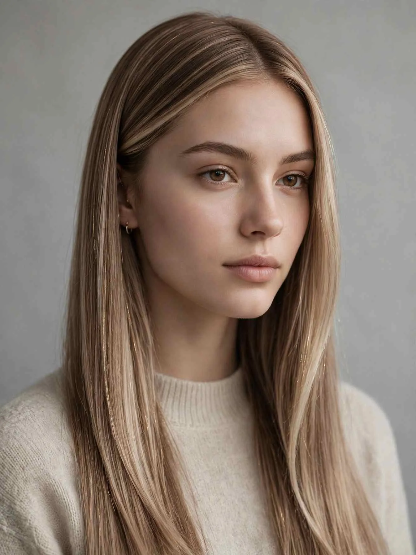 Creamy beige mocha latte hair color
