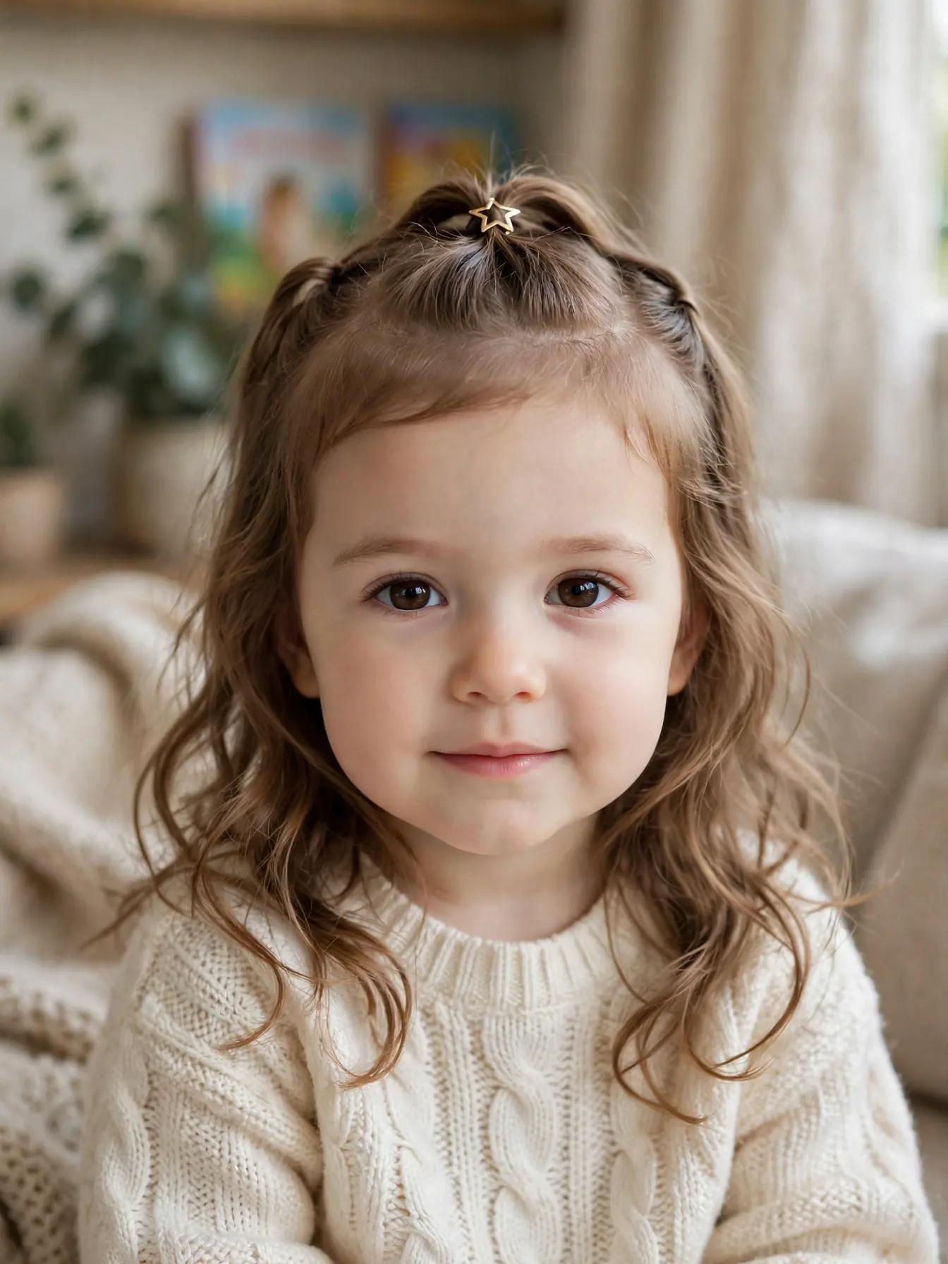 22 Cute Toddler Girl Hairstyles That Are Easy at Home 21 Toddler girl with a half-up twist secured by a decorative clip