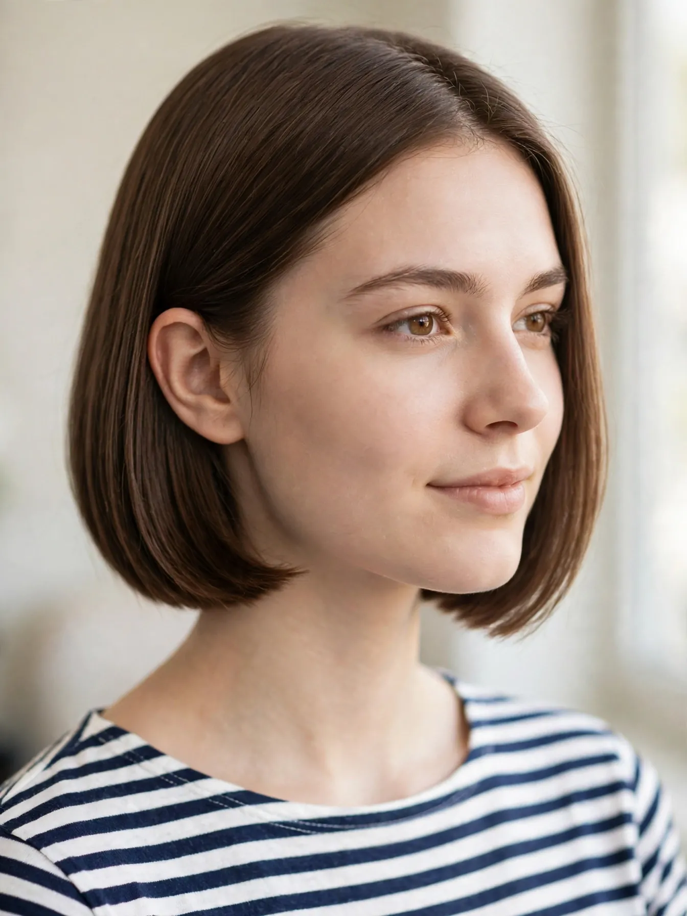 Milk Chocolate French Bob Jaw-length French bob in milk chocolate brown hair