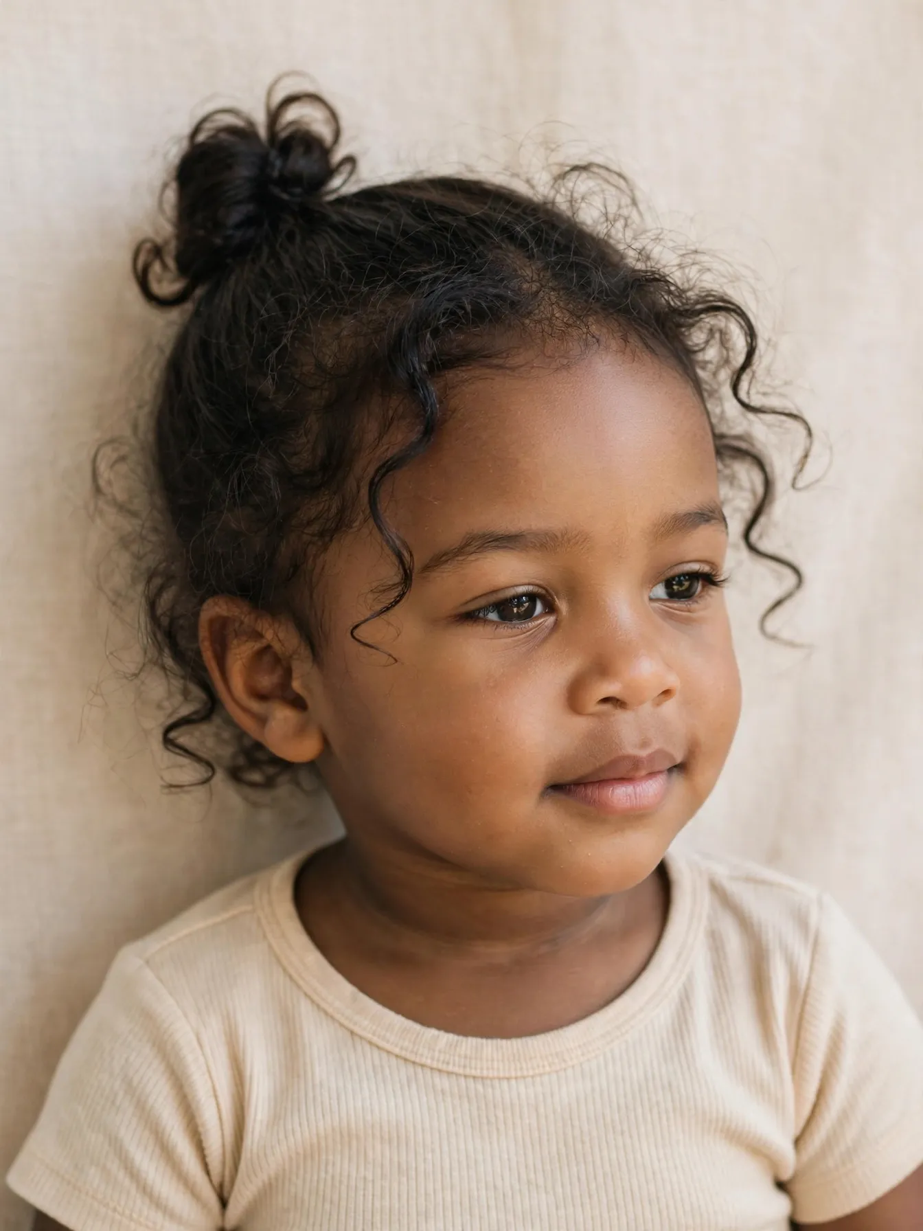 toddler with a loose mini top bun swirl