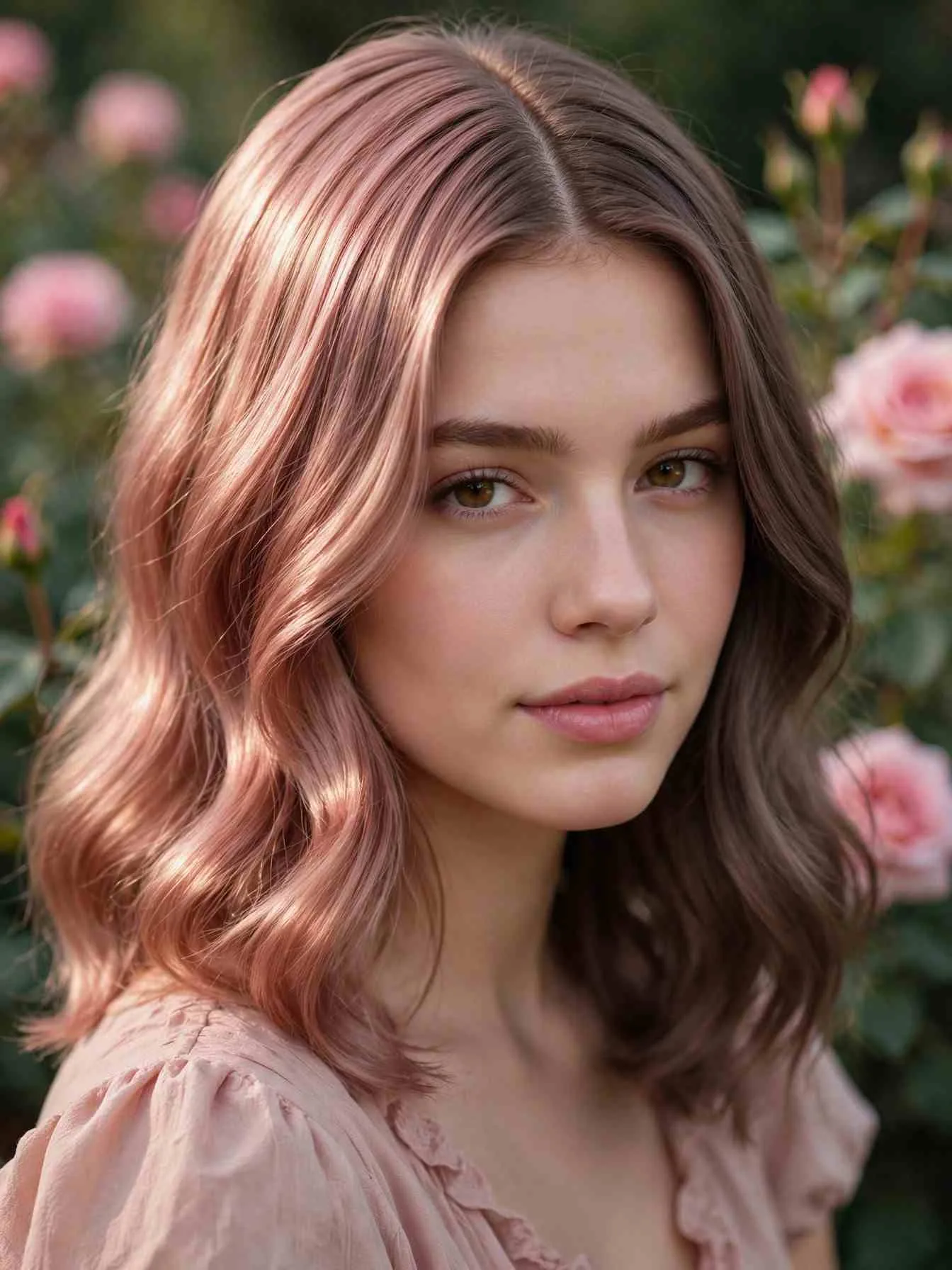 Rose gold and smoky brown split dye