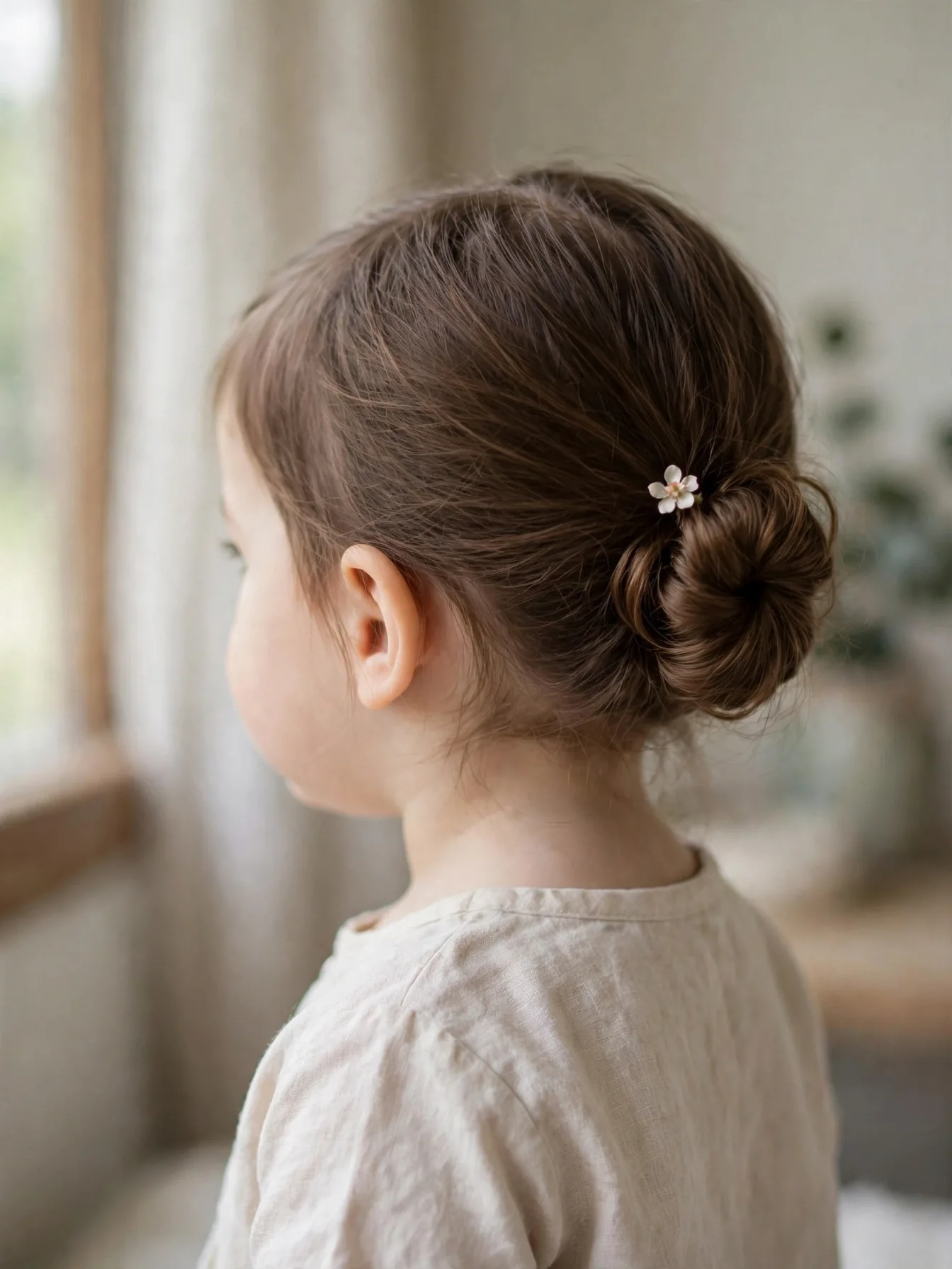 22 Cute Toddler Girl Hairstyles That Are Easy at Home 22 Toddler girl with a low twisted chignon bun at the nape