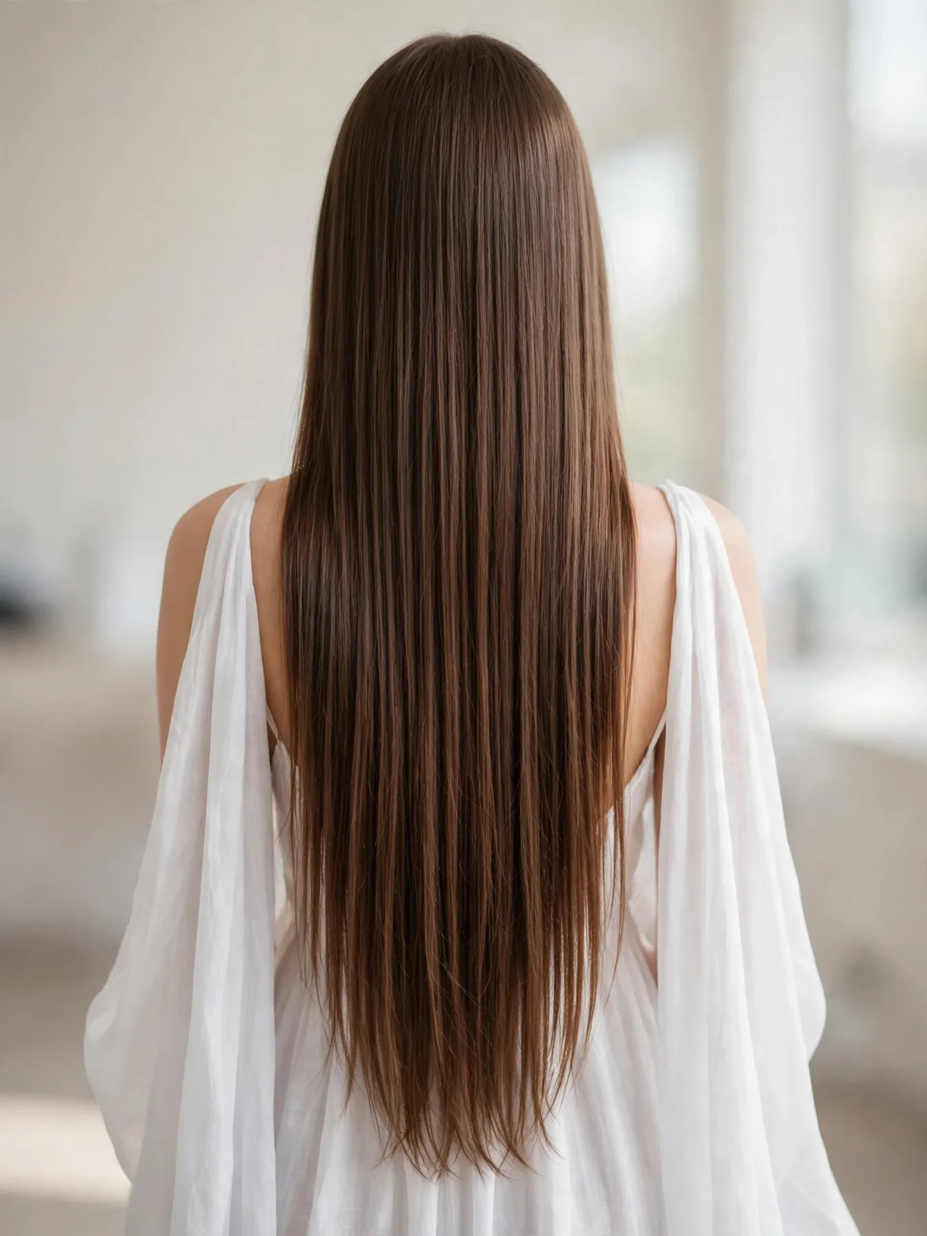 Milk Chocolate Long Layers Very long layered milk chocolate brown hair from behind