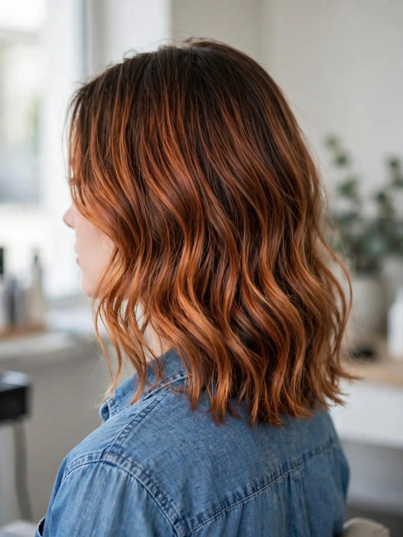 Oxidized copper hair with a natural-level shadow root