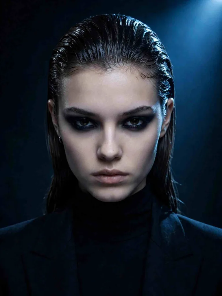 Skeleton slicked-back wet look with gelled shine