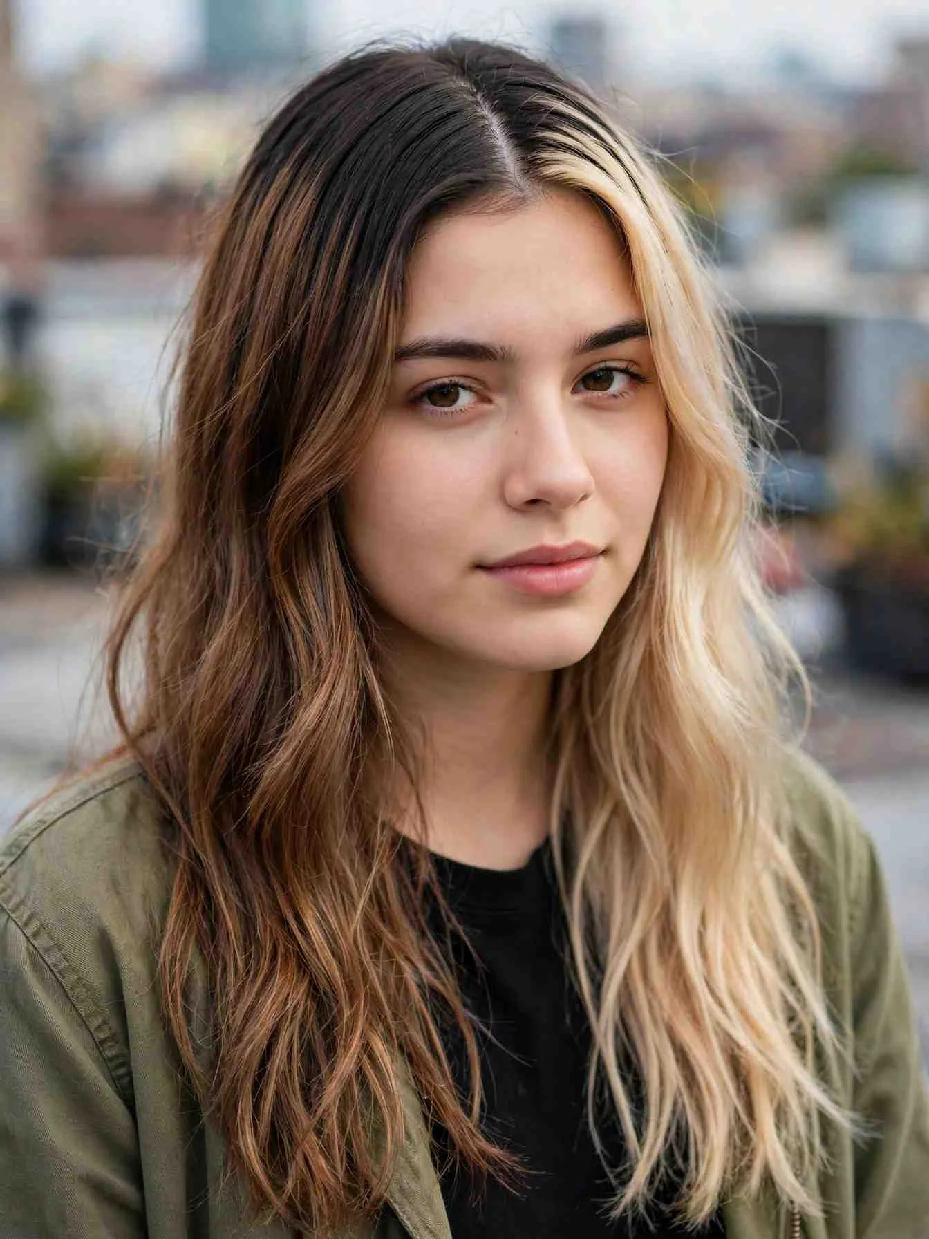 Split dye with shadow root grow-out
