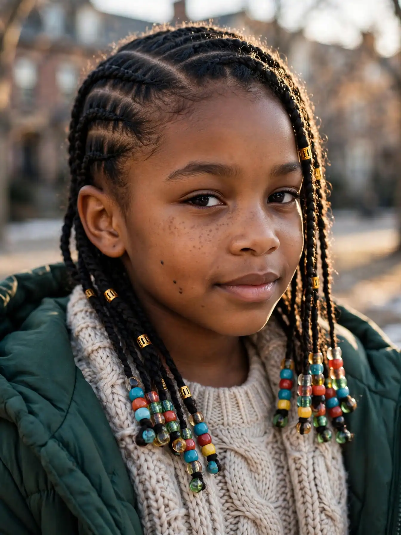 22 Winter Natural Hairstyles For Kids They'll Love 23 side-part flat twists with beaded ends for kids