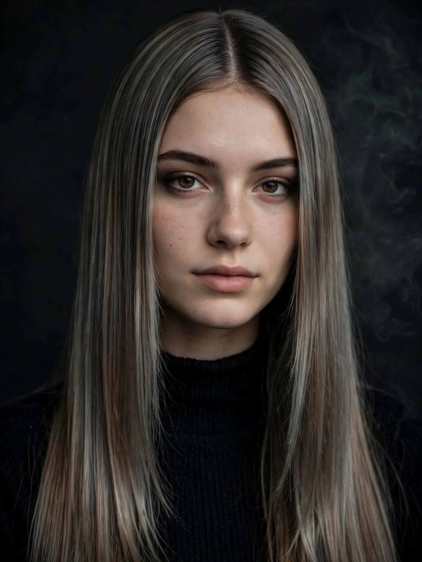 Smoky mocha latte hair with cool beige tones